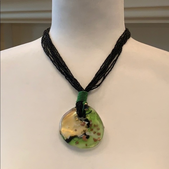 Green‎ And Black Blown Glass Statement Necklace - Picture 1 of 5